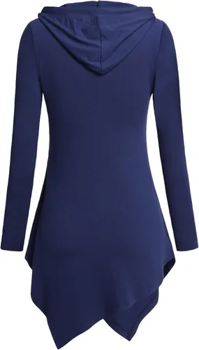 Vista 4 de Tencole Camiseta asimétrica con capucha para mujer, manga larga, túnica casual con bolsillo