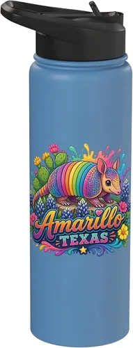 Vista 11 de Amarillo Texas Fun Colorful Armadillo Novelty Souvenir Stainless Steel Insulated Water Bottle