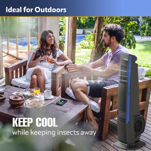 Vista 7 de Lasko Misto YF300 - Ventilador de torre para exteriores, 4 velocidades, oscilación interna, para terrazas, patios y porches, negro, YF300, grande