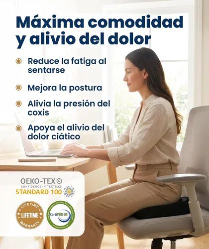Vista 2 de Everlasting Comfort - Cojín de asiento para silla de oficina, cojín de coxis, almohada de ciática para sentarse (negro)