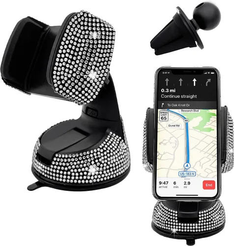 Vista 10 de Bling Soporte de Teléfono para Coche, Soporte de Teléfono Ajustable en 360 Grados de Cristal para Salpicadero y Ventilación de Coche, Soporte