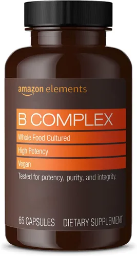 Vista 2 de Complejo Amazon Elements B, alta potencia, 83% de alimentos enteros cultivados, veganos, 65 cápsulas, suministro de 2 meses y biotina 5000 mcg
