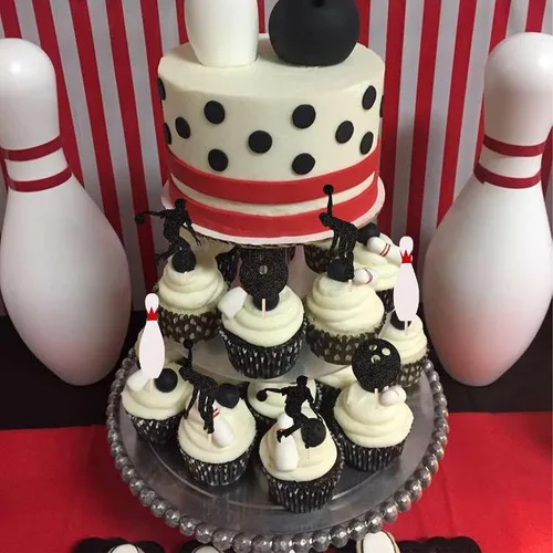 Vista 5 de 24 piezas de adornos para cupcakes con purpurina para jugadores de bolos para jugadores de bolos, selecciones de cupcakes, deportes