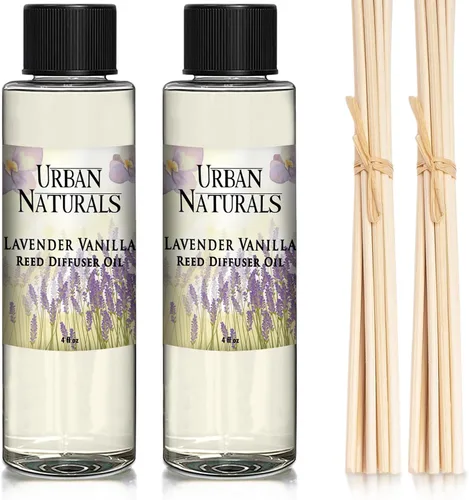 Vista 98 de Urban Naturals Recambio de aceite difusor de varillas ámbar y lavanda, lavanda relajante, ámbar cálido, aroma calmante para habitación, 4 onzas +