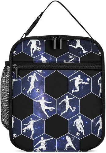 Vista 16 de Fiambrera de fútbol – Bolsa de almuerzo de fútbol reutilizable para mujeres, hombres y niños – Pequeña lonchera portátil plegable aislada