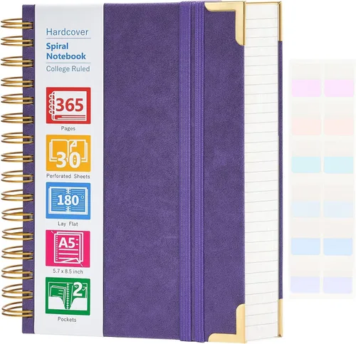 Vista 11 de Cuaderno en espiral, cuaderno de cuero de tapa dura de 365 páginas, diario de gran formato A5 para mujeres y hombres, cuadernos rayados