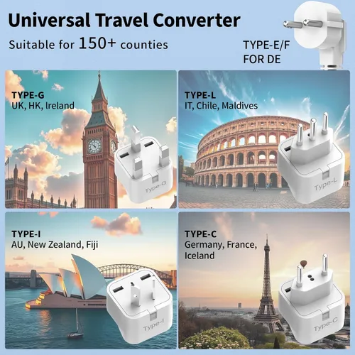 Vista 2 de Convertidor de voltaje de 2000 W 220 V a 110 V de EE. UU. a Europa para secadores de pelo, combo de adaptador de convertidor de corriente 7 en 1