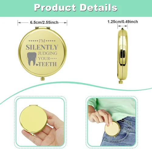 Vista 4 de Regalo dental para mujeres, regalo de dentista, espejo de maquillaje compacto, regalos de graduación, regalos de higienista dental, regalo