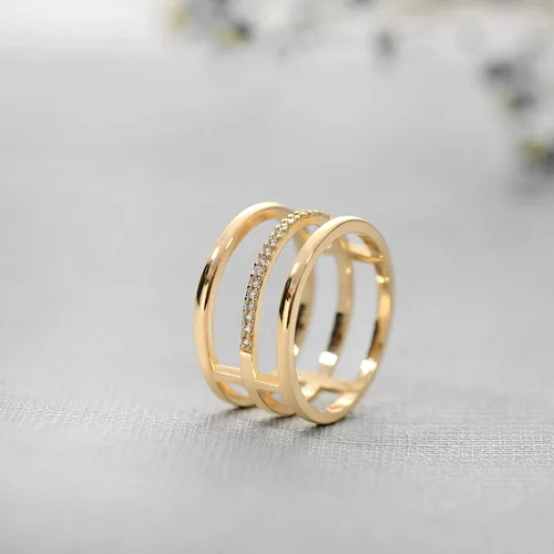 Vista 5 de Valloey Rover Anillo apilable de diamantes delicados chapados en oro de 14 quilates con circonita cúbica, joyería minimalista regalo, Metal