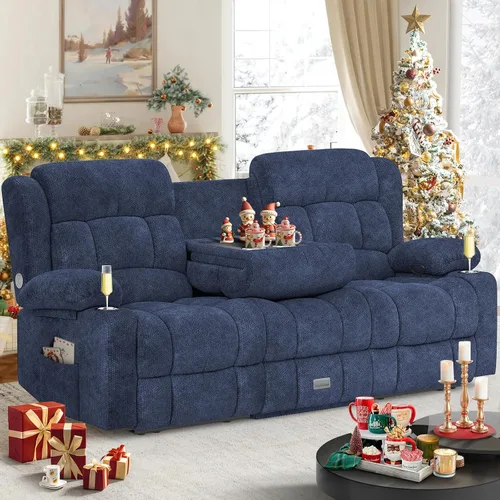 Vista 26 de Dresegmt - Juego de sofá reclinable con consola, diseño de respaldo central abatible, sofá de 3 plazas y sillón reclinable individual, sofás Gris