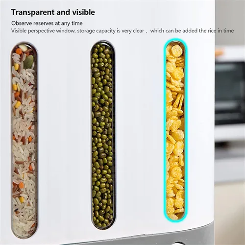 Vista 8 de TFCFL Dispensador de alimentos secos montado en la pared de 5 rejillas de 10L, dispensadores de cereales, contenedor de almacenamiento de alimentos