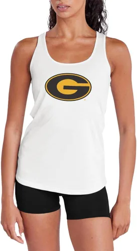 Vista 361 de Camiseta deportiva sin mangas oficial de NCAA Collegiate para mujer, con espalda cruzada, colección con logotipo primario