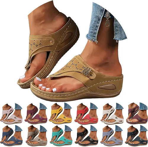 Vista 32 de Sandalias ortopédicas con soporte de arco, sandalias planas para exteriores, estilo bohemio, para caminar, cómodas, elegantes, informales