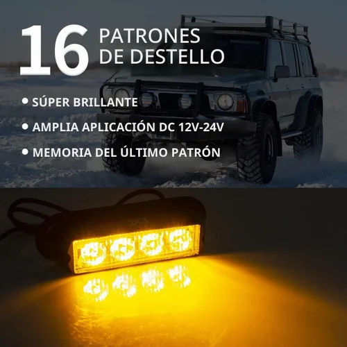 Vista 2 de FXC - 2 luces estroboscópicas intermitentes con 4 LED para montaje en superficie, para camión, automóvil, vehículo, luz de rejilla LED, baliza
