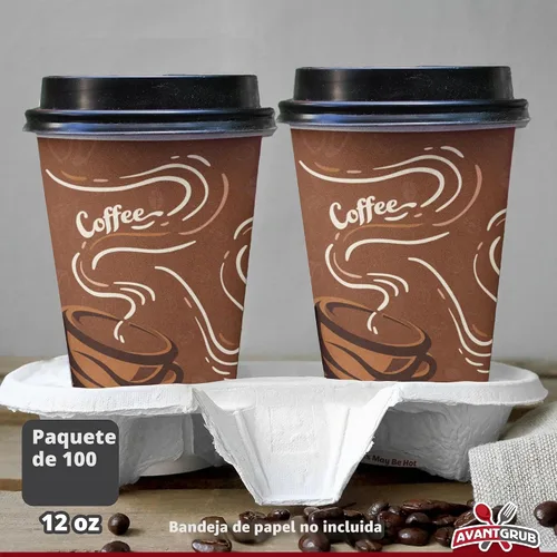 Vista 6 de Avant Grub Paquete de 100 tazas de café de papel de grado restaurante de 12 onzas con tapas de cúpula reciclables. Vasos desechables duraderos sin