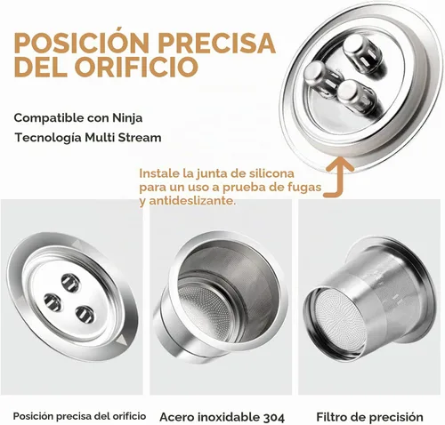 Vista 5 de Cápsulas Ninja K Cups reutilizables de acero inoxidable compatibles con la máquina Ninja CFP201 CFP301 Dual Brew Pro, cápsulas de café rellenables
