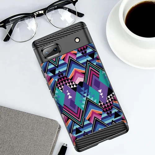Vista 3 de CasesOnDeck - Funda de TPU negra compatible con Google Pixel 6A (2022) / Pixel 6A, delgada, minimalista, flexible, texturizada, formas abstractas