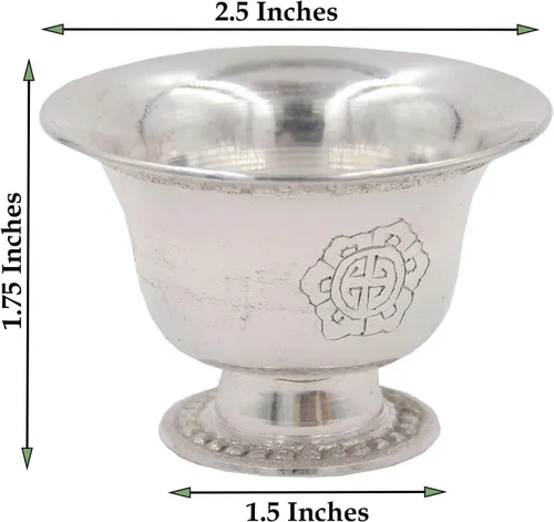 Vista 5 de DharmaObjects Ghee - Soporte para lámpara portavelas de latón tibetano aceite mantequilla suministros (plata, pequeño)