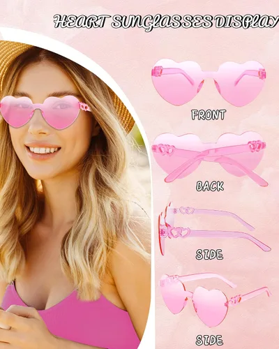 Vista 2 de Lentes de sol con forma de corazón para mujer, lentes de sol con forma de corazón y pierna sin montura para despedida de soltera, regalos de boda