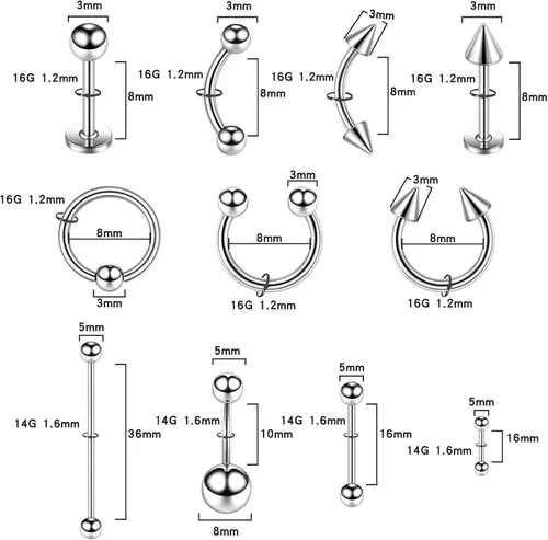 Vista 4 de LOYAL BOOK Kit de 104 piezas de Piercing 14G16G Kit de Piercing para todos los piercings (color acero inoxidable)
