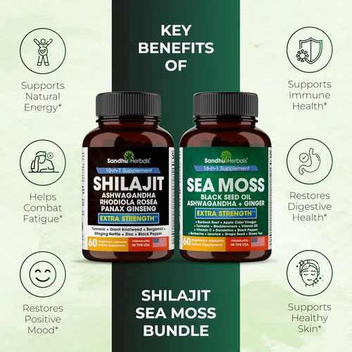 Vista 8 de SANDHUHERBALS Sandhu Herbals Shilajit, Sea Moss & Ashwagandha Trio Bundle Apoya la salud inmunológica, digestiva, sueño reparador y bienestar