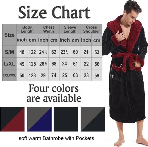 Vista 5 de Bata con capucha para hombre, bata de baño larga de felpa, acogedora y cálida, bata de spa con bolsillos