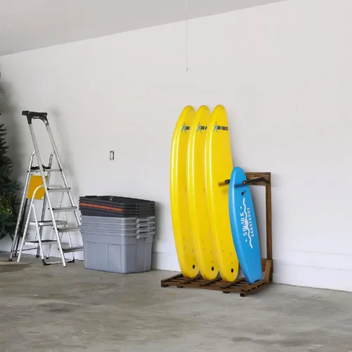 Vista 9 de MyGift Estante vertical independiente para tablas de surf de 4 pies de alto, estilo casa de playa, soporte de almacenamiento para tabla de remo SUP