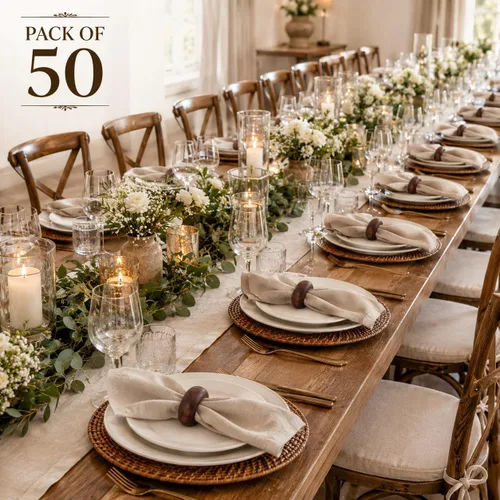 Vista 6 de ALPHA Living HOME Juego de 50 servilleteros de madera, hecho a mano, de madera antigua, con hebillas para mesas de comedor, bodas, aniversarios