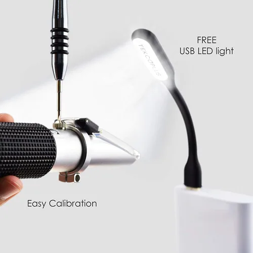 Vista 5 de Refractómetro Brix con ATC, Rango 0-32% Brix con 0.2% División, para Brandy, Cerveza, Frutas, Líquido de Corte, con Luz LED Extra y pipetas