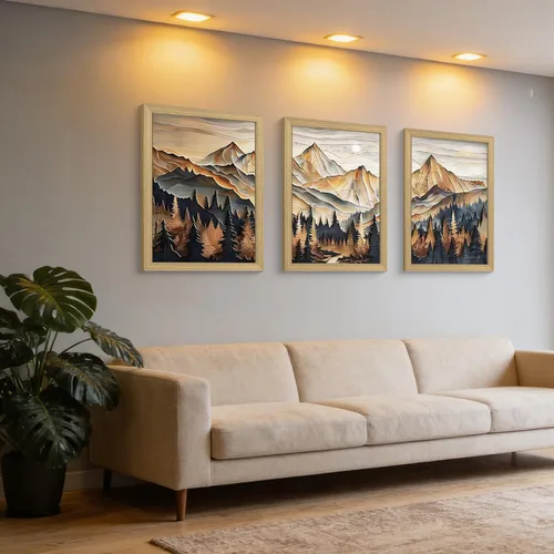 Vista 6 de Lienzo enmarcado con vista de montaña en 3D, arte de pared, paisaje al óleo, póster de naturaleza, galería, lienzo enmarcado, arte de bosque