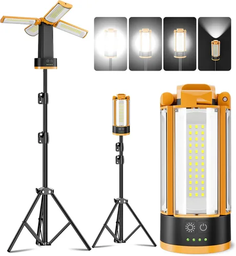 Vista 7 de Luces de camping recargables con soporte ajustable, color negro 6000K Portable Work Light, 4 LED Lamp Heads Magnetic Flashlight with Detachable