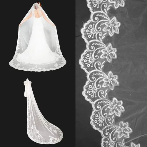 Vista 2 de LIANSHI Single layer Wedding bridal Veil Lace Appliques With Comb 3M