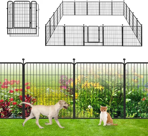 Vista 10 de Valla de Jardín con Puerta Cercado de Metal para Patio, 32 pulgadas x 23 pies 10 Paneles de Valla Sin Excavación Paneles de Valla Temporal