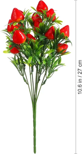 Vista 2 de Toddmomy Fresa falsa, 3 piezas de tallo de fresa artificial, adornos de flores de fruta para decoración del hogar, boda, fiesta, fruta artificial