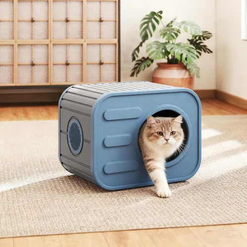 Vista 6 de Casa para gatos al aire libre, resistente a la intemperie, refugio de plástico resistente para gatos para exteriores e interiores, casa para gatos