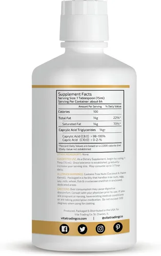 Vista 9 de VitaTradingCo. Aceite 100% puro C8 MCT, sin sabor, 64 porciones
