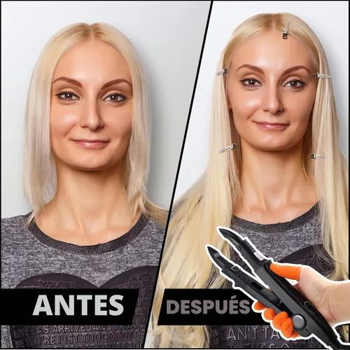 Vista 5 de Kit de extensión de cabello de queratina: plancha térmica, gránulos de pegamento de queratina, plantillas protectoras, pinzas para el cabello y Negro