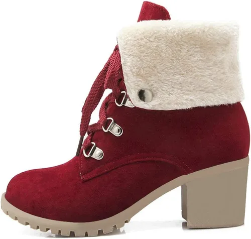 Vista 3 de Bellirala Botas de nieve cortas de invierno con cordones y tacón ancho para mujer