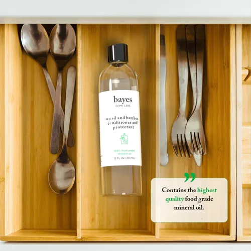 Vista 4 de Bayes Aceite mineral de grado alimenticio para tabla de cortar, aceite mineral de grado alimenticio para bambú, teca y acondicionador y protector