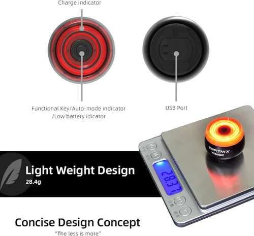 Vista 4 de Xlite SE Smart Bike Light, luz trasera automática con detección de frenos, visibilidad ultra alta, encendido/apagado automático, USB-C recargable