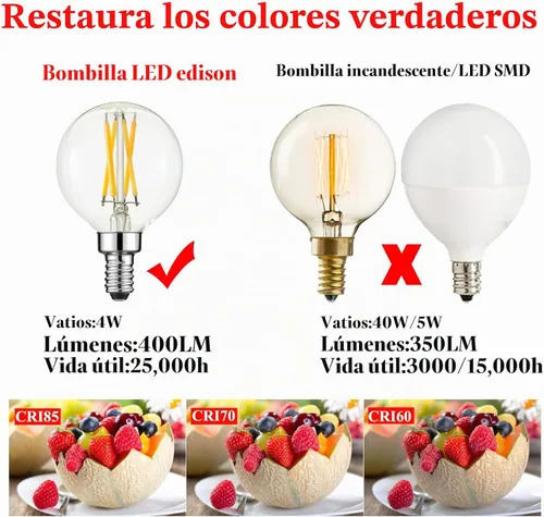 Vista 6 de Arberlic Bombilla G16.5, Bombilla LED E12 de 4W regulable Equivalente a Bombilla Candelabra E12 de 40 Vatios, Blanco Cálido 2700K, 400lm, CRI85+