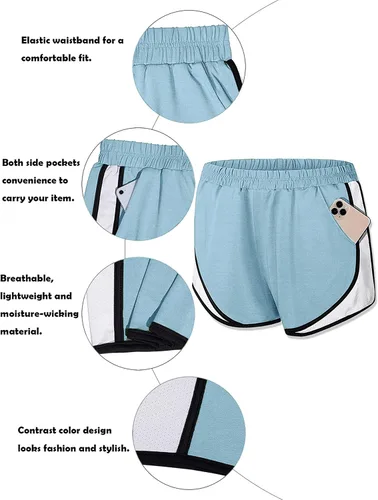 Vista 3 de Fulbelle - Pantalones cortos deportivos de doble capa para mujer, elásticos, con bolsillos
