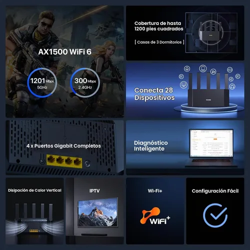 Vista 2 de Tenda AX1500 - Enrutador WiFi 6 (RX2L Pro) - Enrutadores WiFi Gigabit de doble banda inteligente para el hogar, diseño vertical con 4 puertos GE