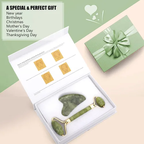 Vista 6 de Deciniee Juego de rodillo de jade y gua Sha - Masajador facial de belleza y herramienta Guasha para ojos, cuello, cuerpo - 2 en 1 herramientas