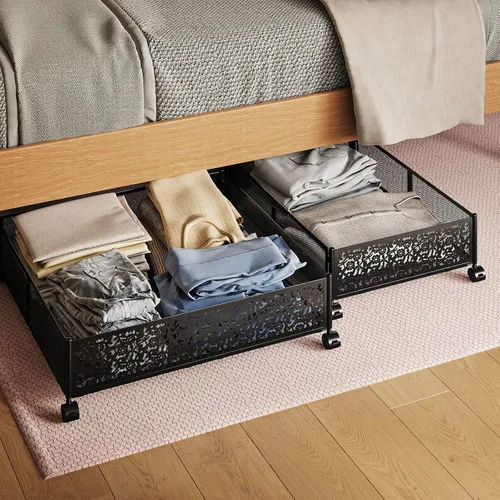 Vista 7 de Firlar Paquete de 2 contenedores de almacenamiento plegables debajo de la cama con ruedas, cajones rodantes, organizador de zapatos, carrito