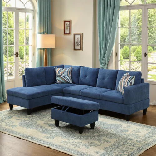Vista 3 de Sofá Seccional Modular en Forma de L, Sofás Modernos con Otomana de Almacenamiento y Chaise Móvil, Sofá Convertible de 5 Asientos para Dormitorio