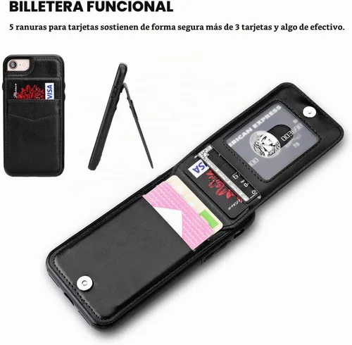 Vista 4 de KIHUWEY - Funda tipo cartera para iPhone SE/8/7 con función atril