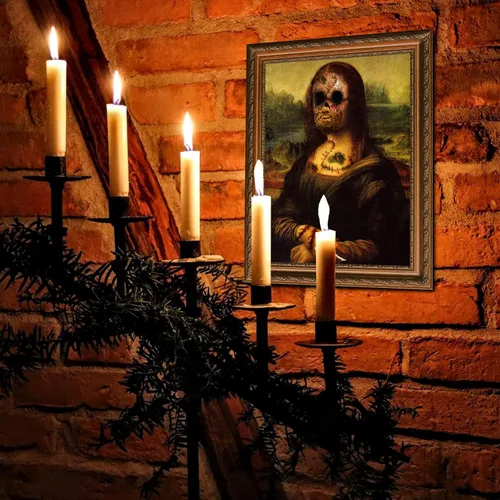 Vista 7 de Decoraciones para fiestas de Halloween, 12 piezas desechables, imágenes encantadas, retratos góticos de mansión, fotos de terror, retratos