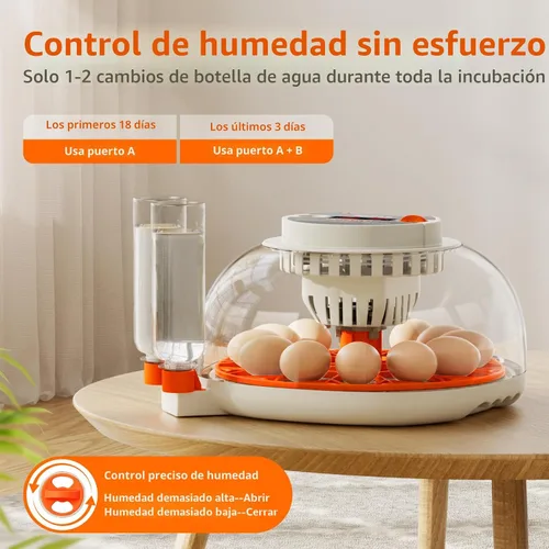 Vista 4 de Incubadora de huevos con control de temperatura y humedad, girador automático de huevos, ovoscopio, recarga de botella de agua externa, ventilación