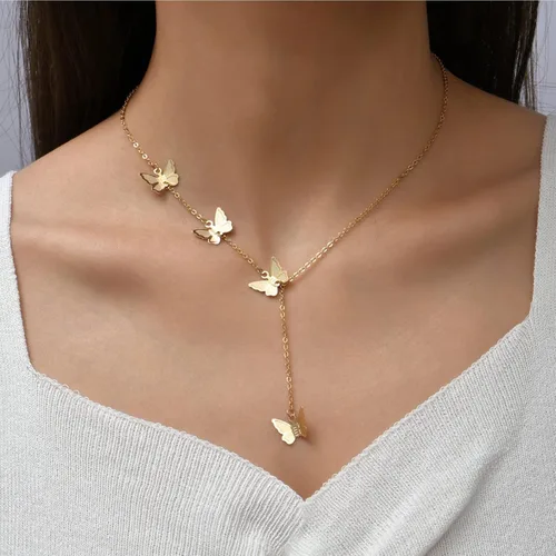 Vista 2 de Atiptu Gargantilla de mariposa dorada para mujer, gargantilla de clavícula, cadena en capas, colgantes, accesorios para el cuello, joyería de moda